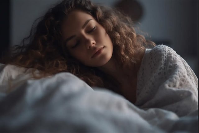 Femme dormant profondément grâce à une couverture lestée